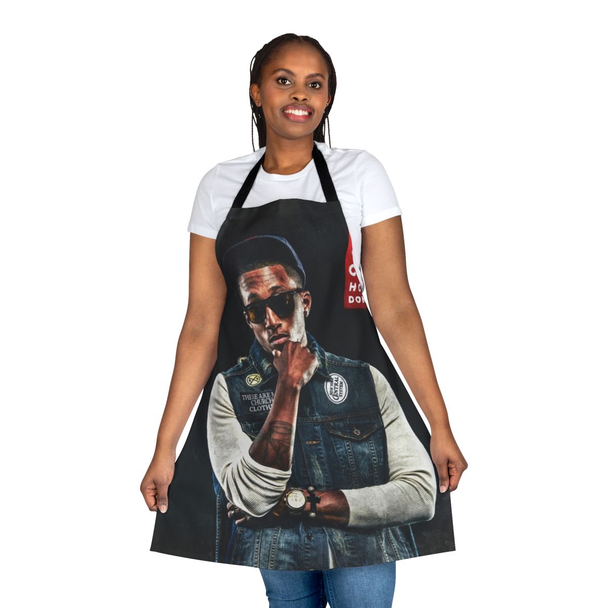 Lecrae-inspired church clothes themed apron