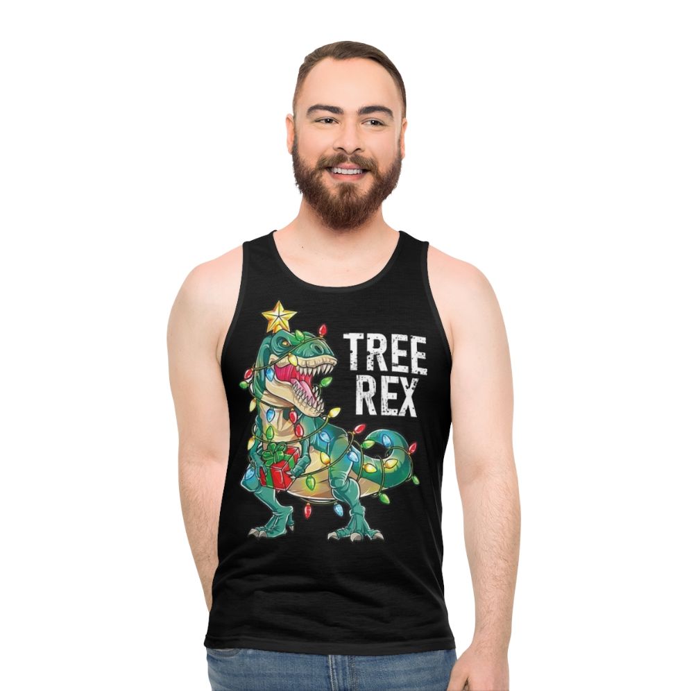 Christmas dinosaur tree rex unisex tank top