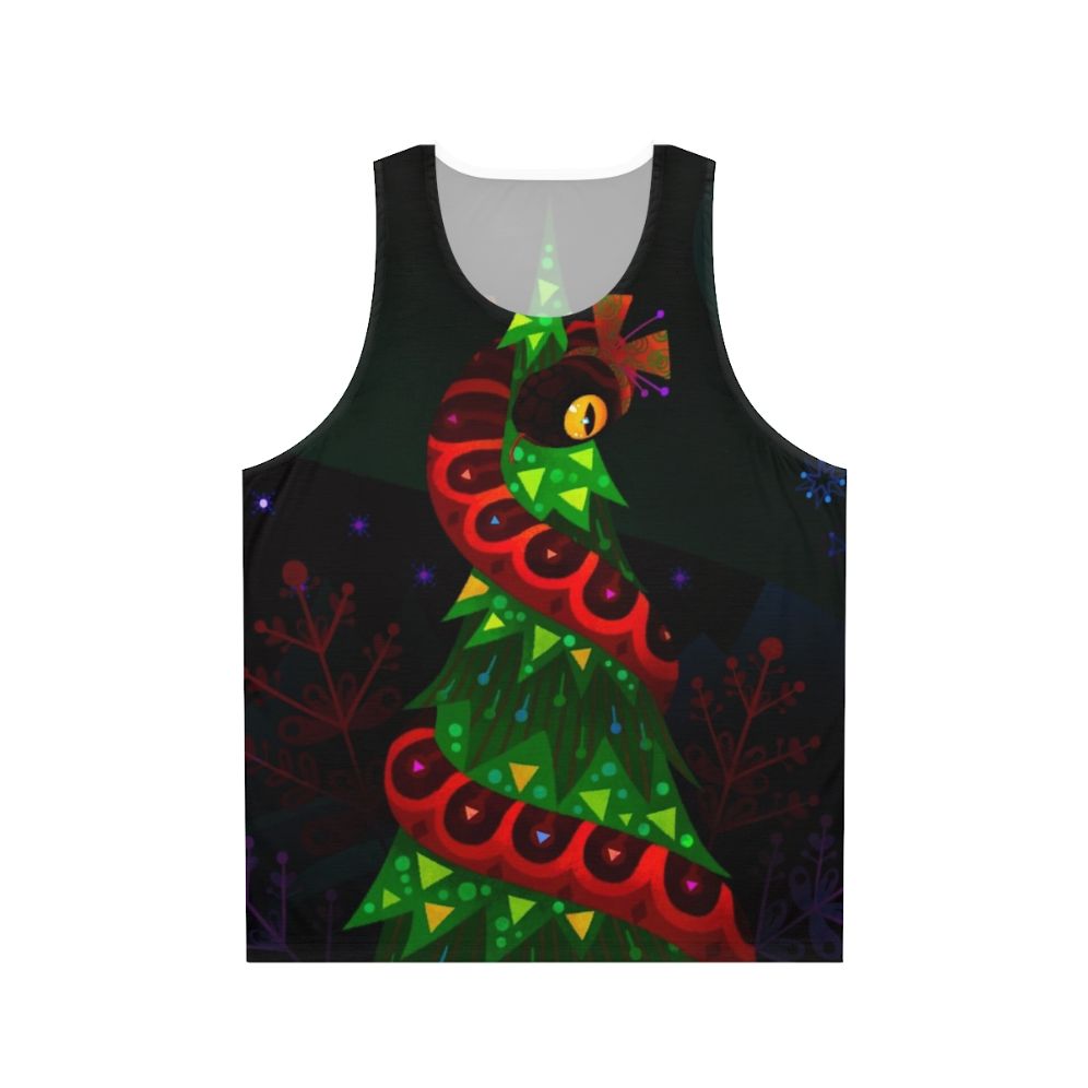 Christmas snake unisex tank top with holiday tree and marine life design