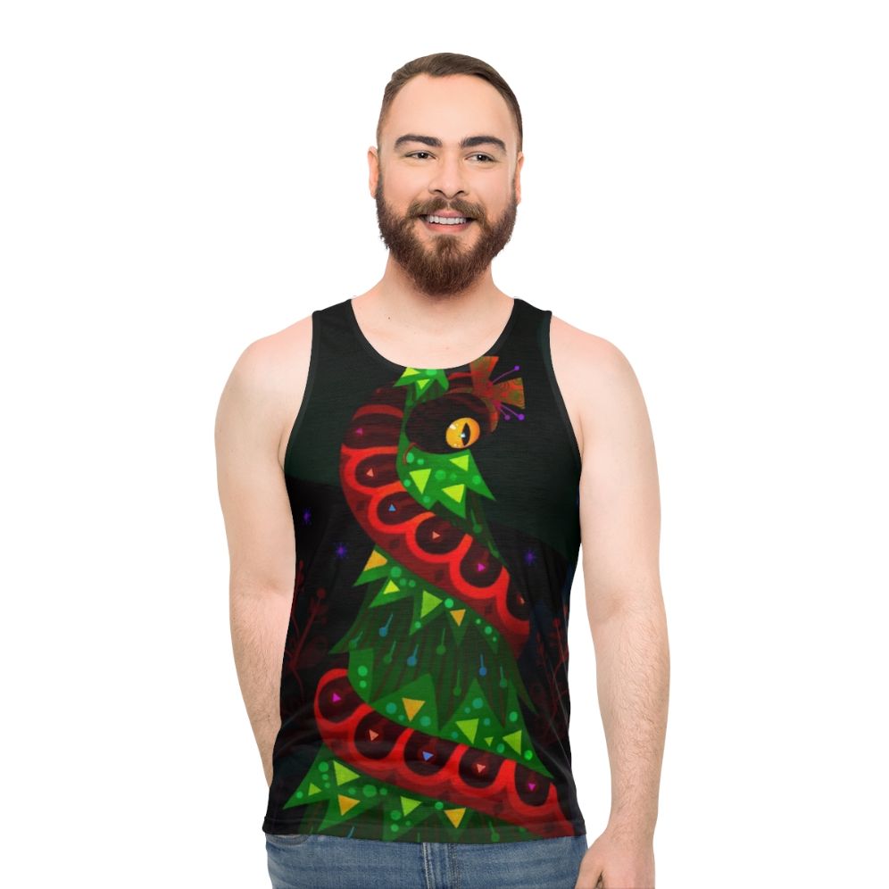 Christmas snake unisex tank top with holiday tree and marine life design