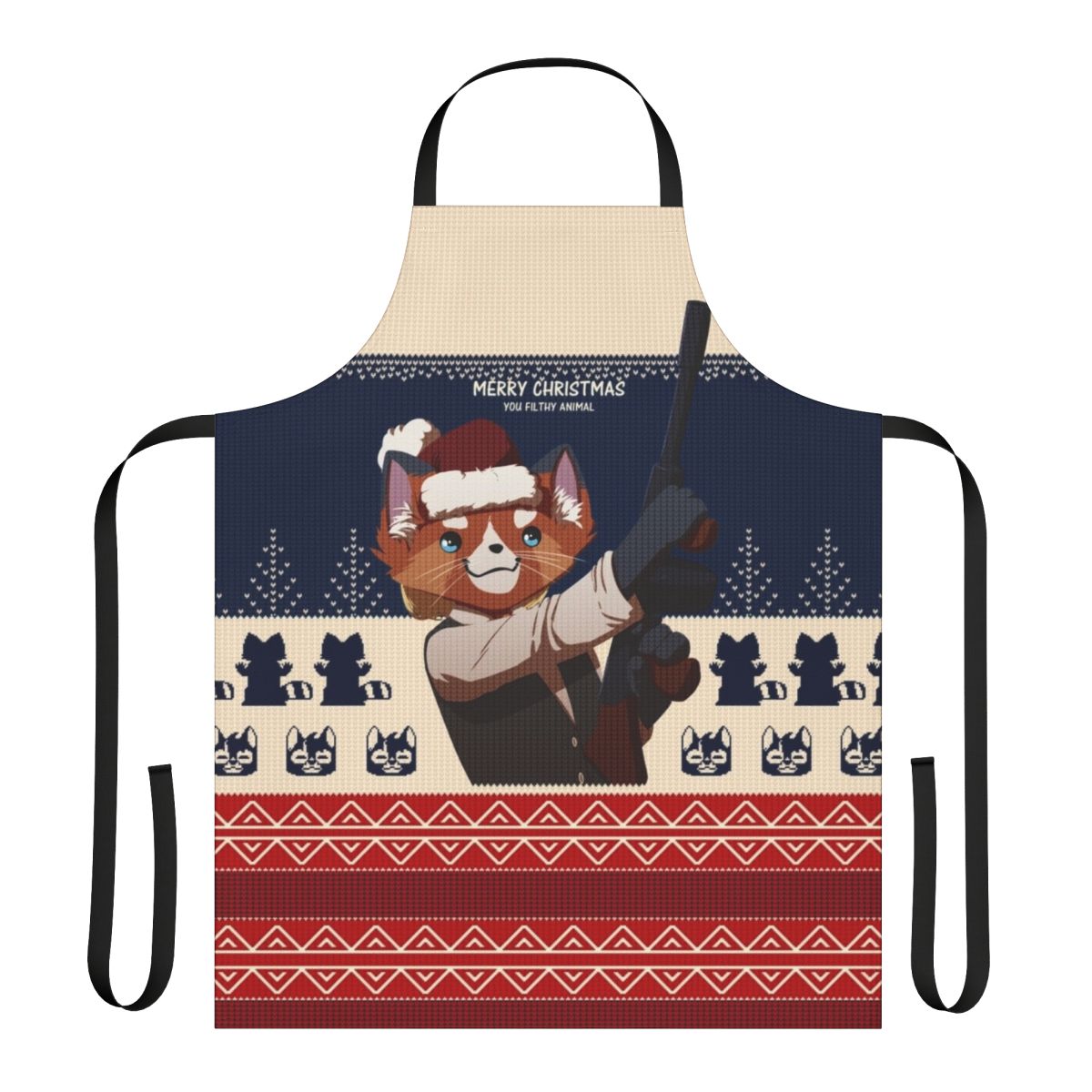 Christmas-themed apron featuring a "Merry Christmas You Filthy Animal" design inspired by the movie Home Alone.