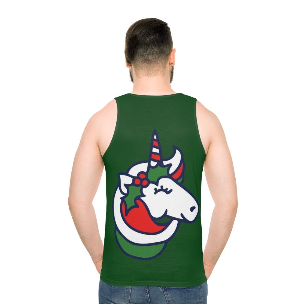 Christmas unicorn graphic on a unisex tank top