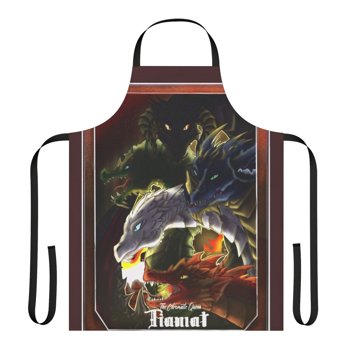 Tiamat the Chromatic Dragon themed apron with vibrant colors and dragon art design.
