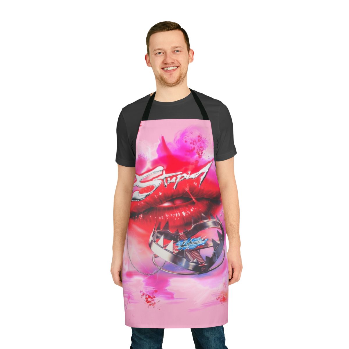 Colorful and quirky apron featuring the 'Stupid Love' design, inspired by Lady Gaga's album 'Chromatica'