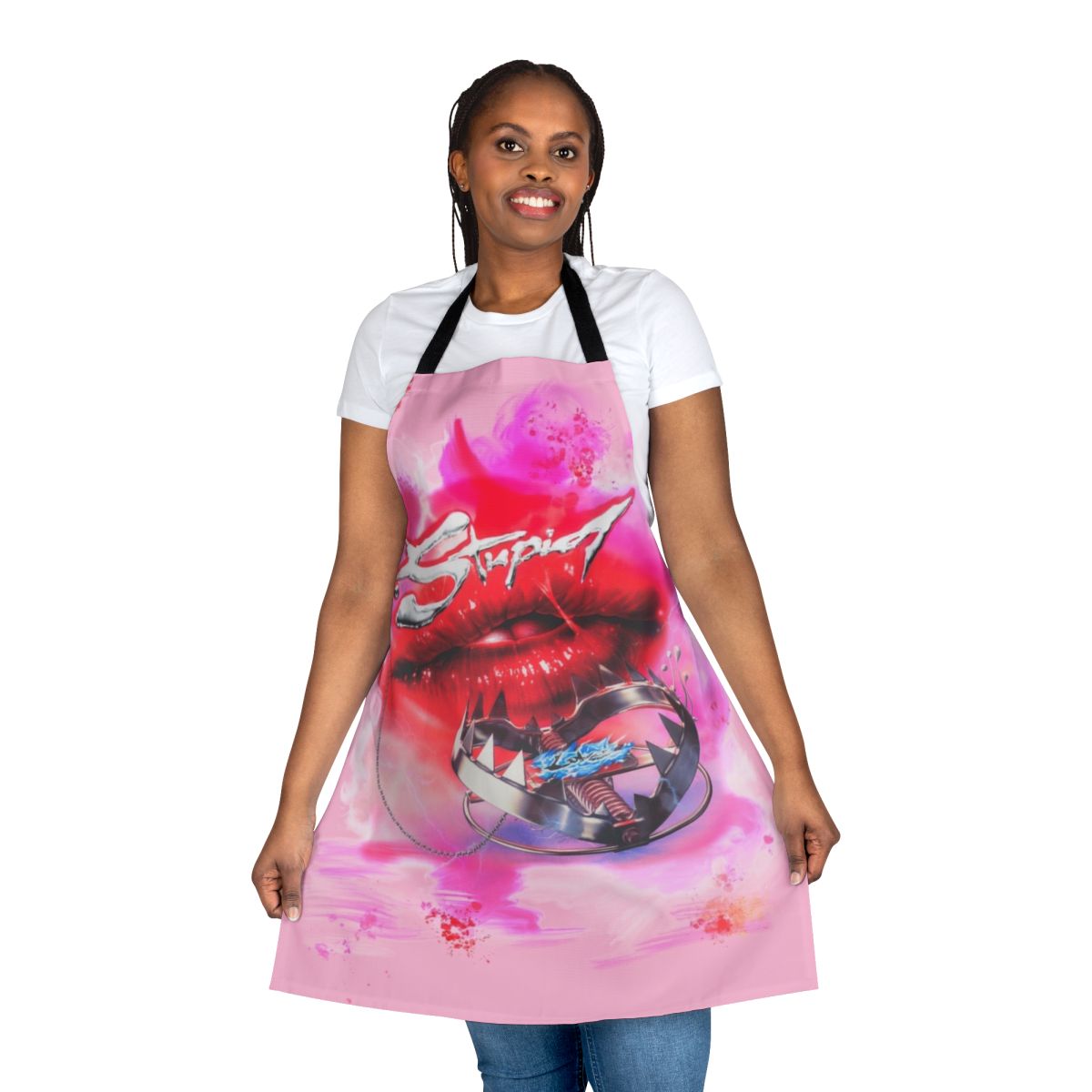 Colorful and quirky apron featuring the 'Stupid Love' design, inspired by Lady Gaga's album 'Chromatica'