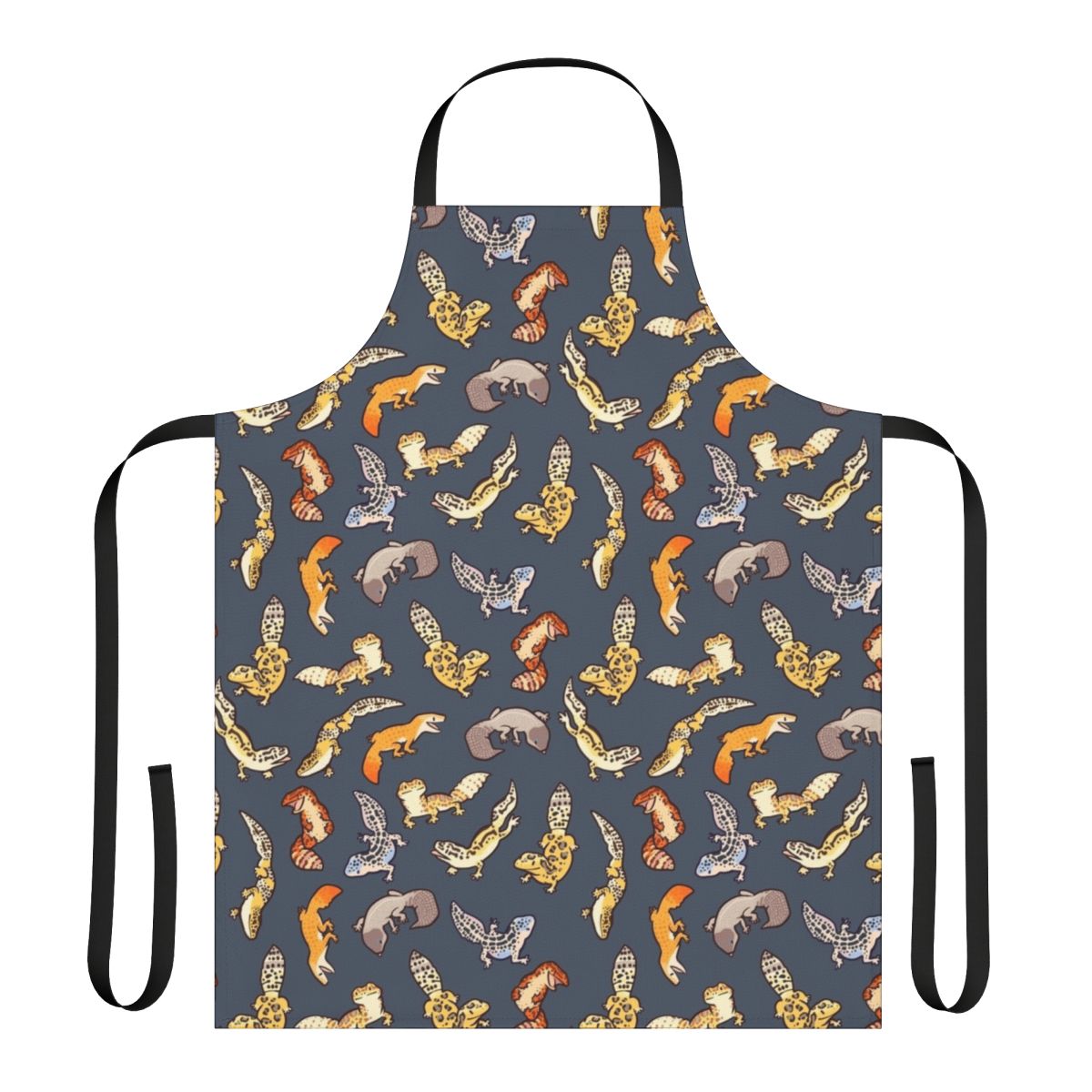 Chub gecko pattern printed on a dark grey apron for reptile enthusiasts