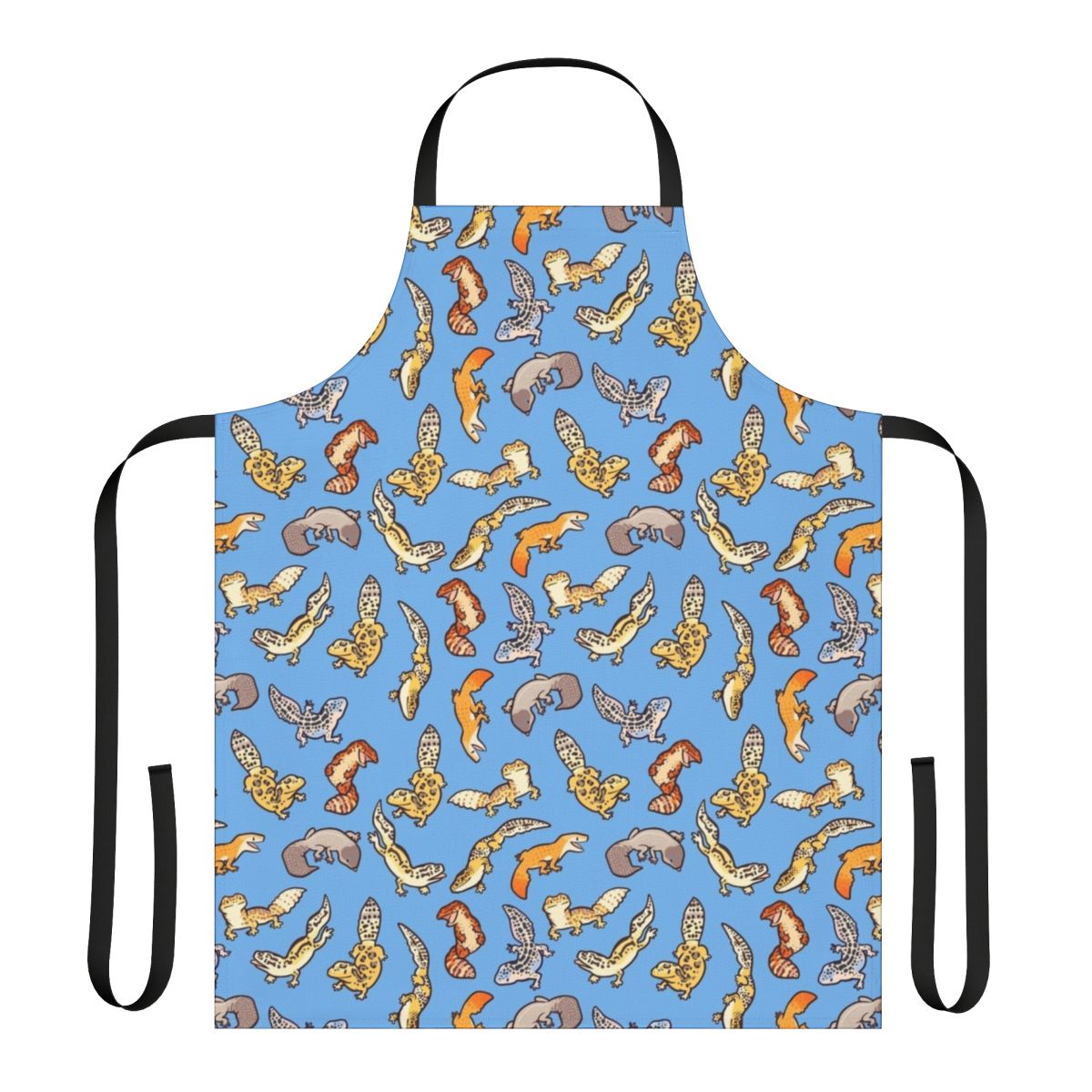 Chub geckos and leopard gecko inspired apron with a vibrant, patterned design