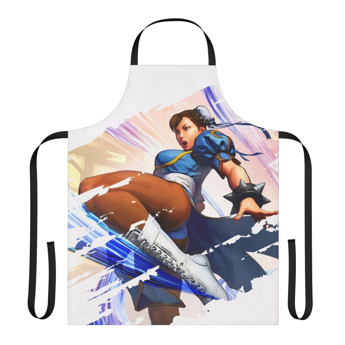 Chun Li inspired apron with Street Fighter arcade video game character design
