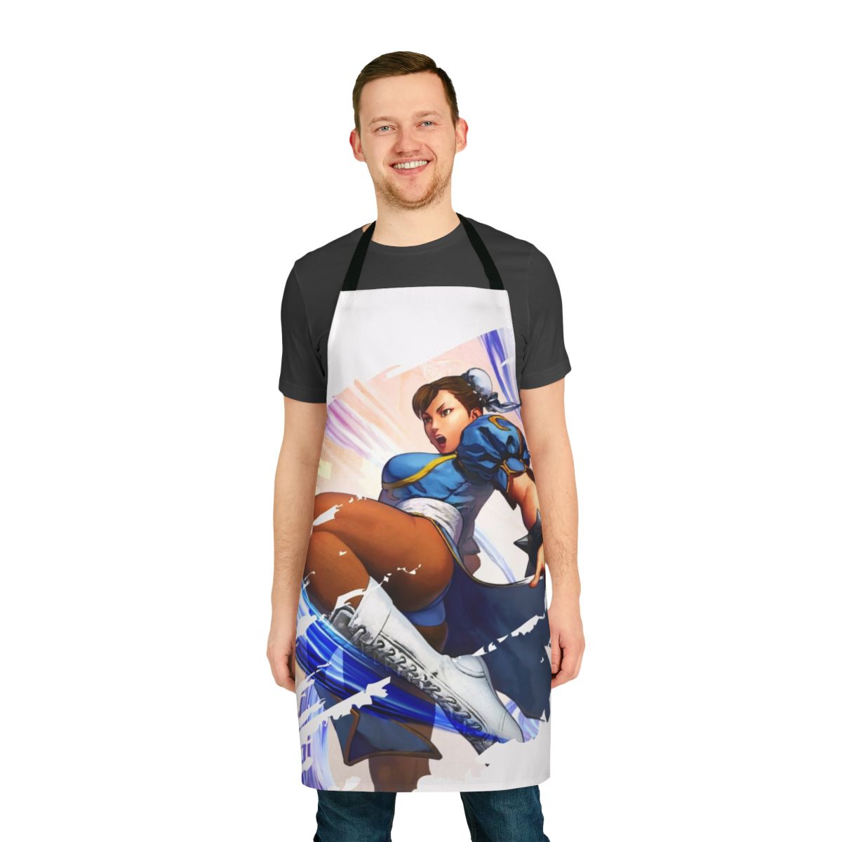 Chun Li inspired apron with Street Fighter arcade video game character design