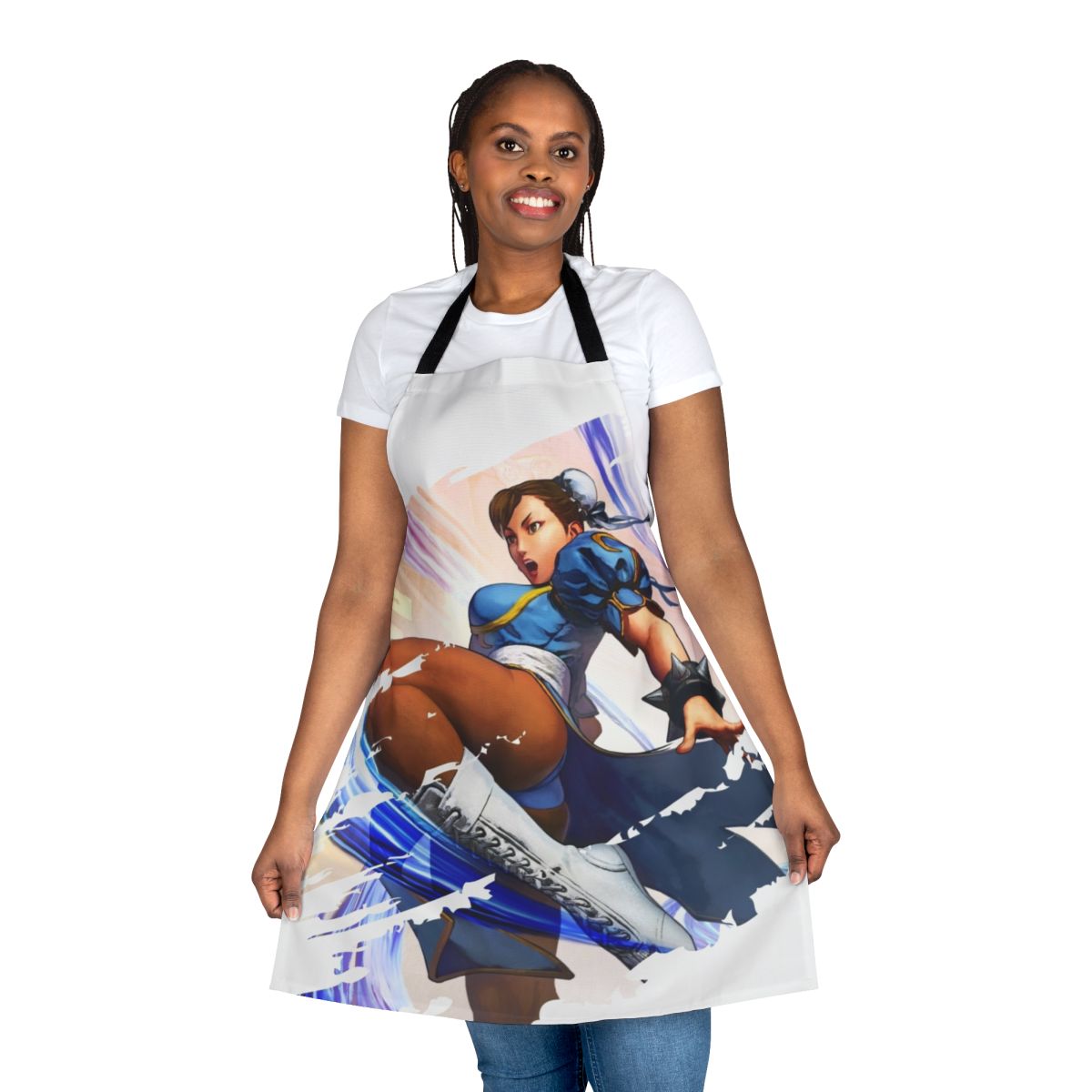 Chun Li inspired apron with Street Fighter arcade video game character design