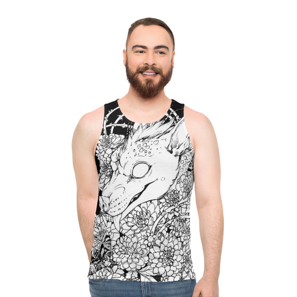 Chupacabra Unisex Tank Top with Floral Design