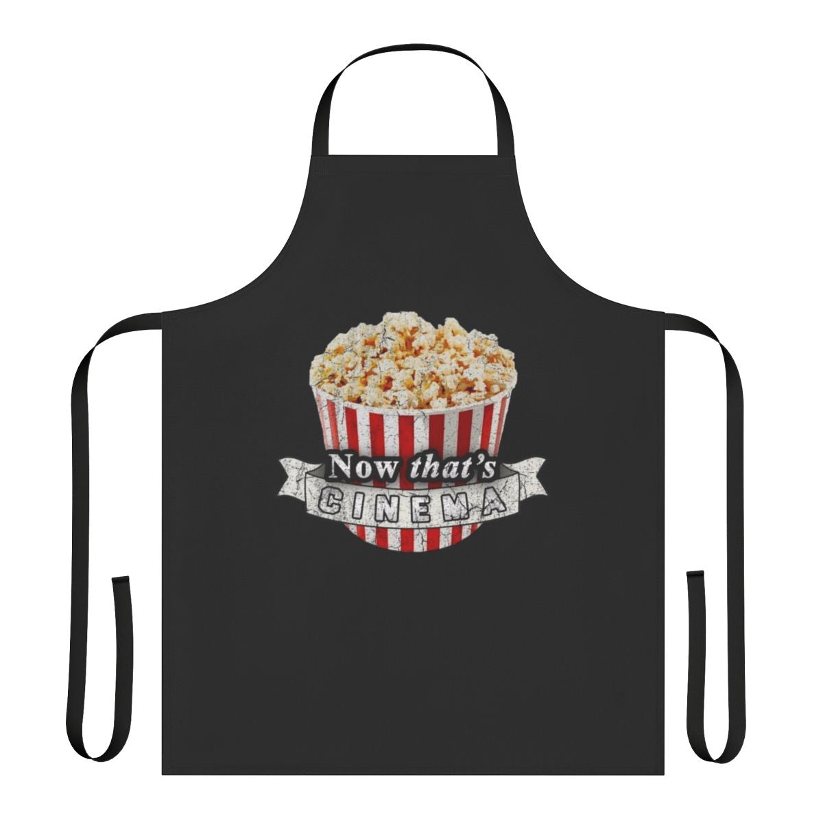 A stylish movie-themed apron for film and popcorn enthusiasts