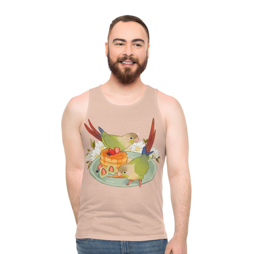 Cinnamon Conure Unisex Tank Top with Fluffy Pancakes Design