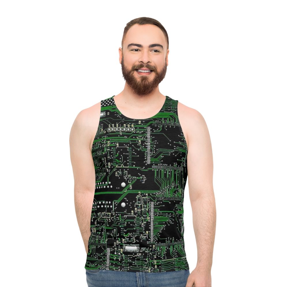 Circuit board green unisex tank top