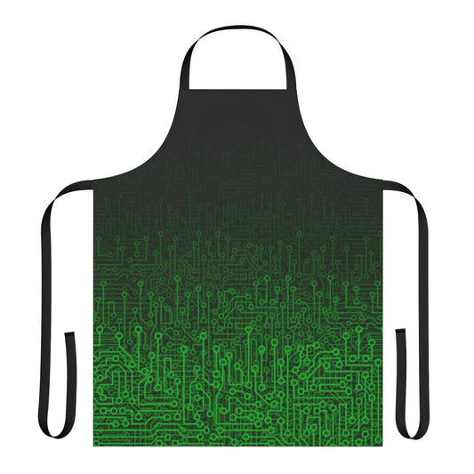 Circuit board inspired apron with electronic components design