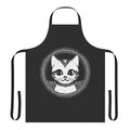 Circular cat silhouette design printed on a high-quality apron for the kitchen