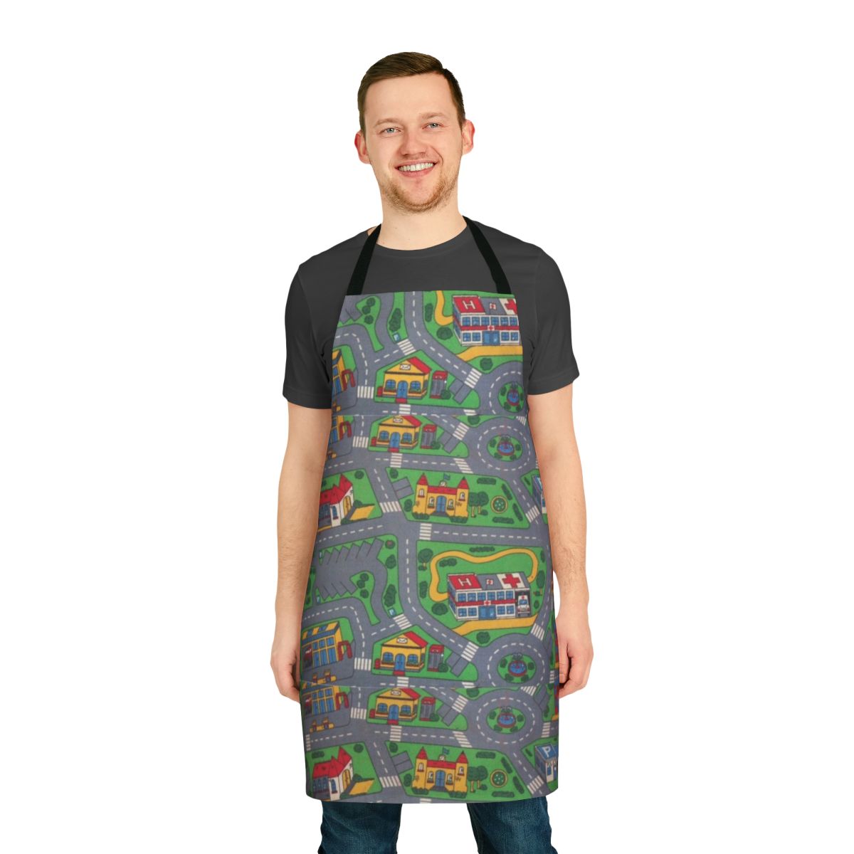 City Roads Play Mat Apron with detailed map design for kitchen and home use