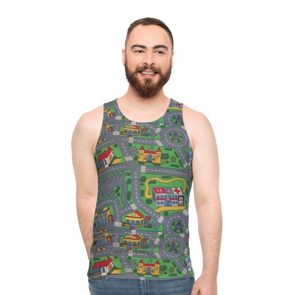 Cityscape play rug unisex tank top