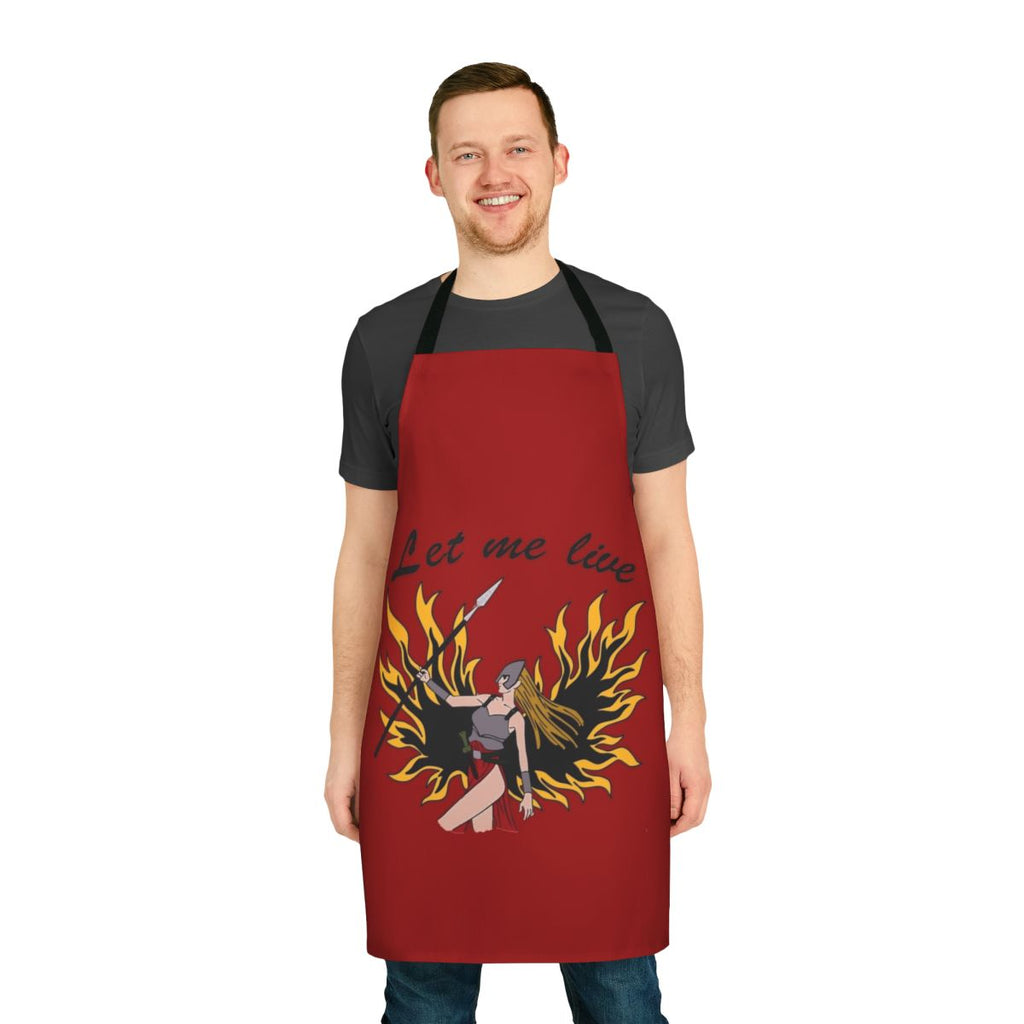 Claire Redfield Resident Evil gaming apron with "Let Me Live" text