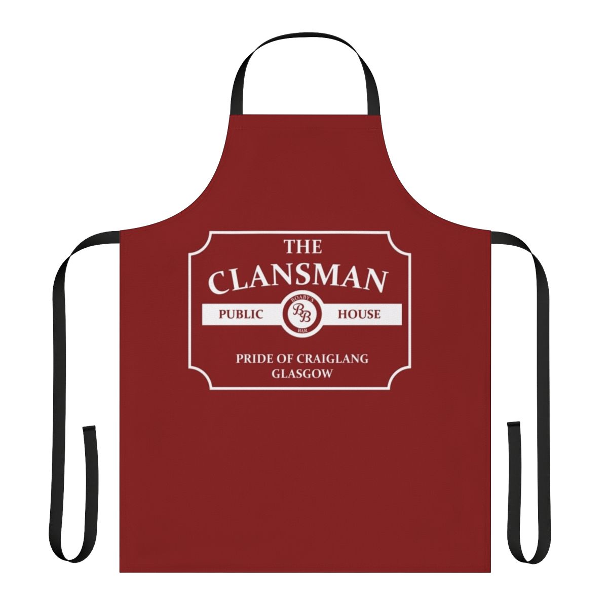 Clansman Pub themed apron with Still Game characters