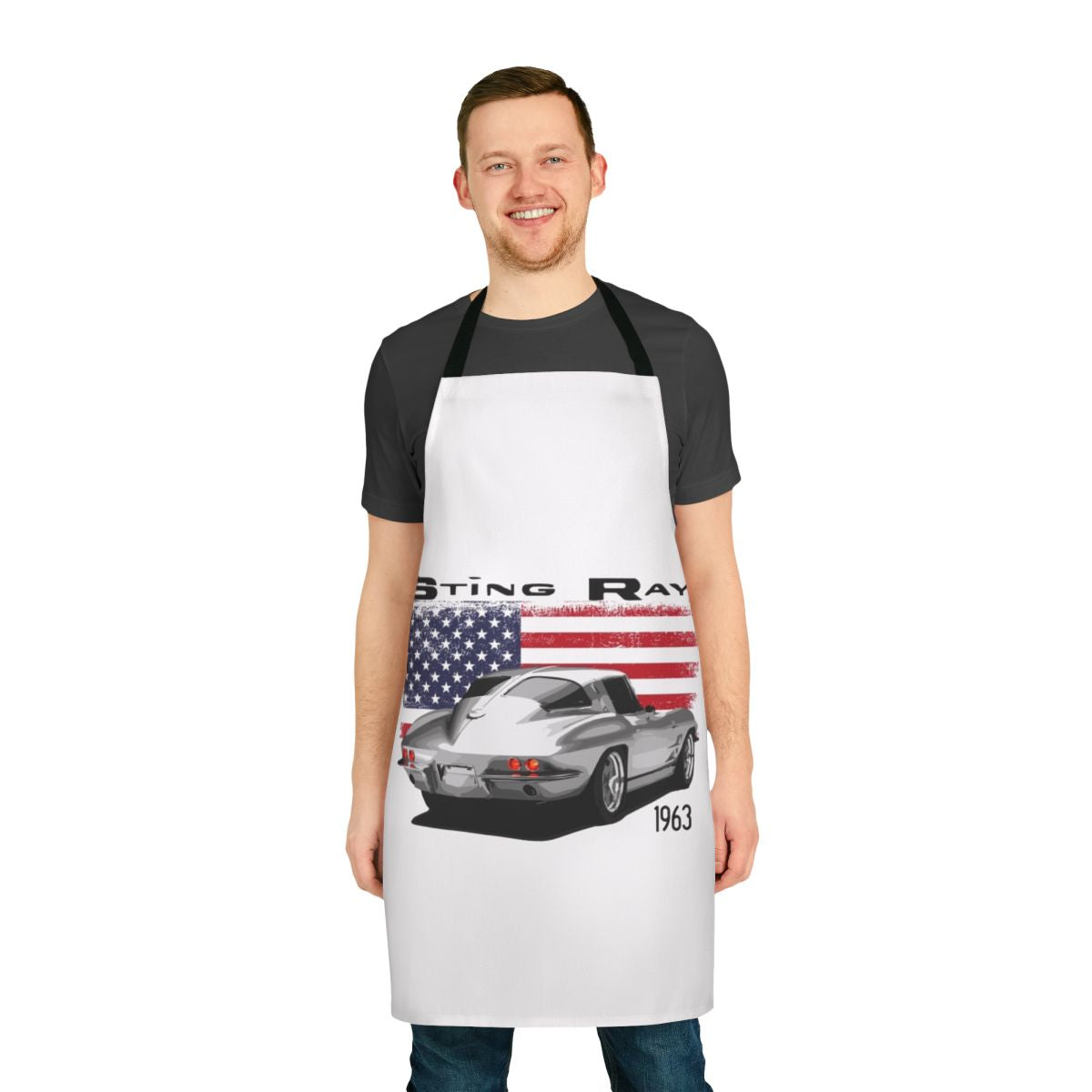 A high-quality apron featuring the iconic design of the 1963 Chevrolet Corvette Stingray.