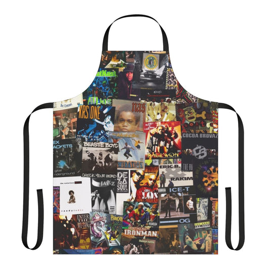 Apron featuring a collage of classic 90s hip hop album covers