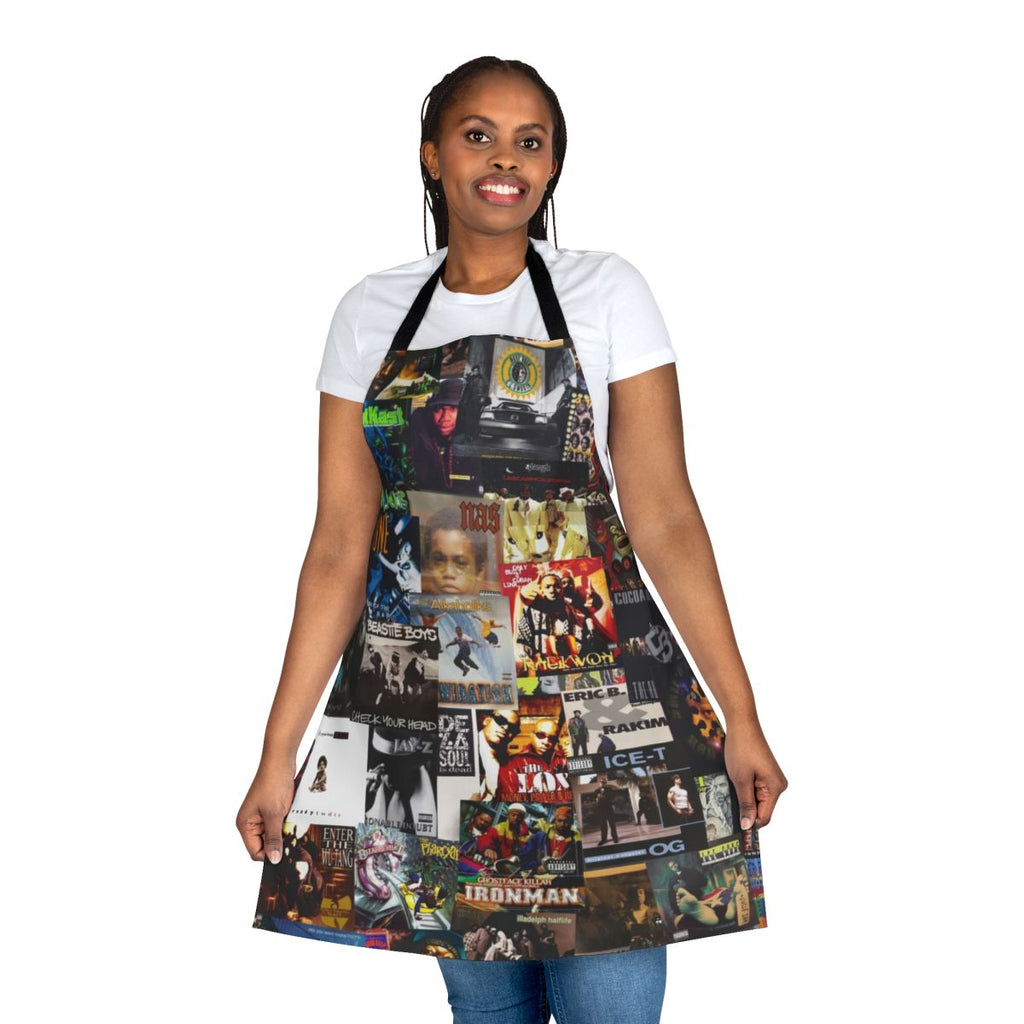 Apron featuring a collage of classic 90s hip hop album covers