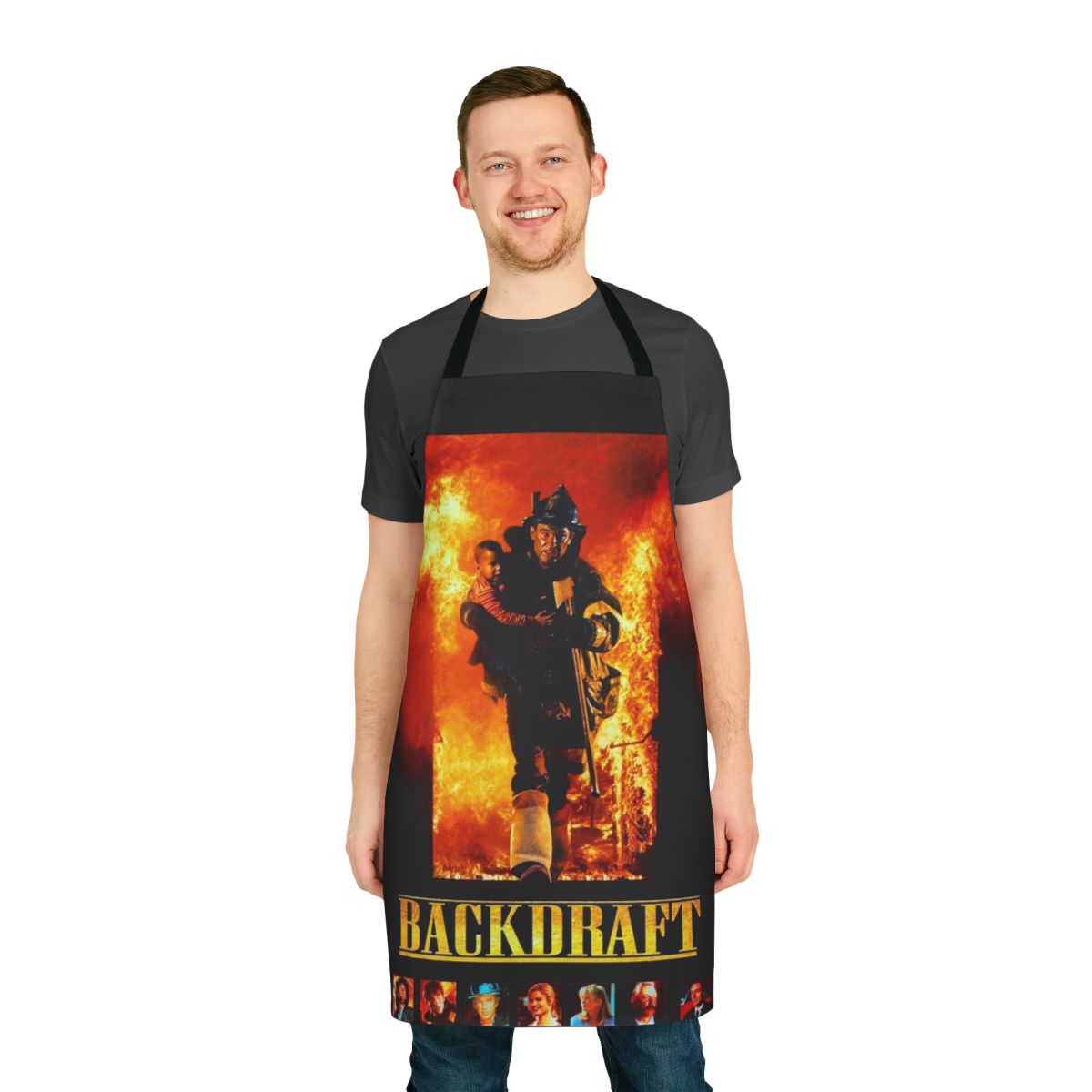 Classic 90s movie-inspired apron featuring Robert De Niro from the 1991 film Backdraft