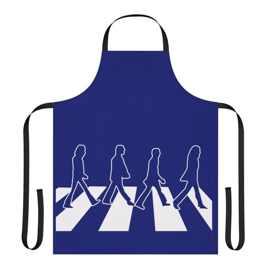 An apron featuring the iconic Abbey Road album cover design by The Beatles
