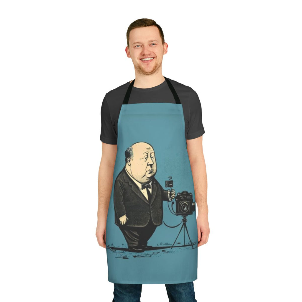 Alfred Hitchcock illustration printed on a high-quality apron