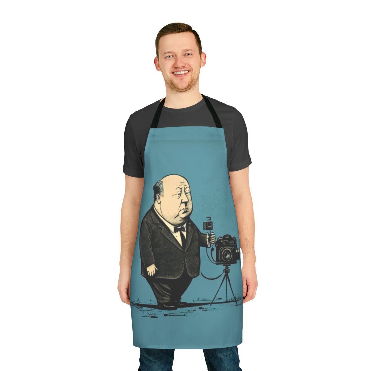 Alfred Hitchcock illustration printed on a high-quality apron
