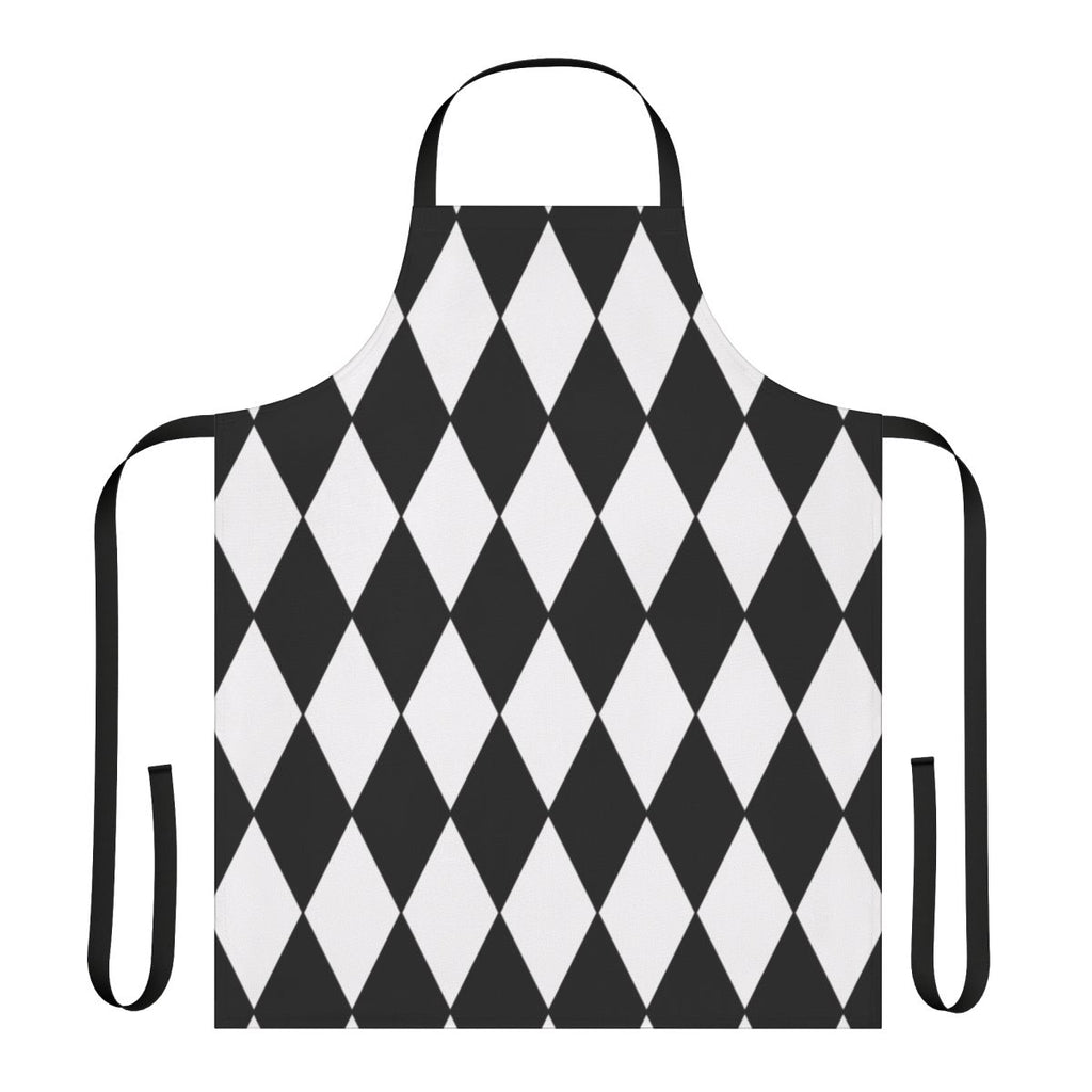Black and white harlequin patterned apron