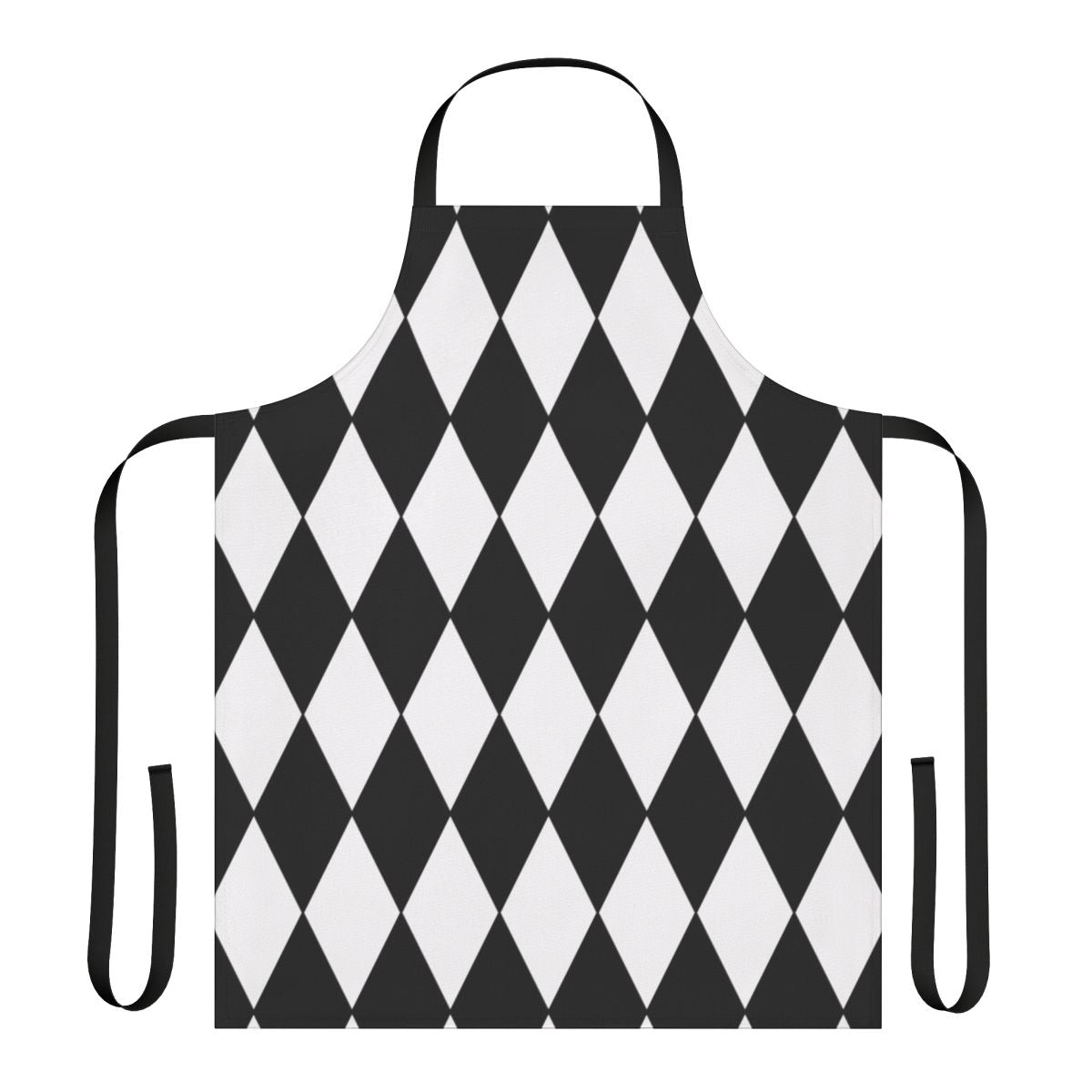 Black and white harlequin patterned apron