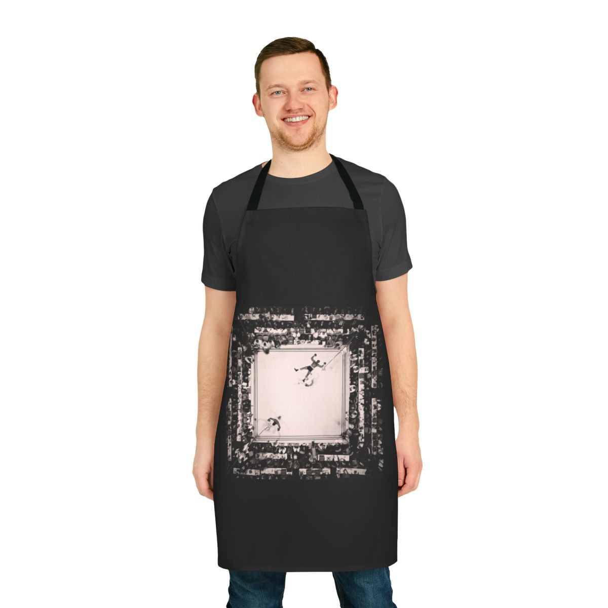 Classic boxing heavyweight apron featuring iconic imagery of the Ali vs. Williams fight