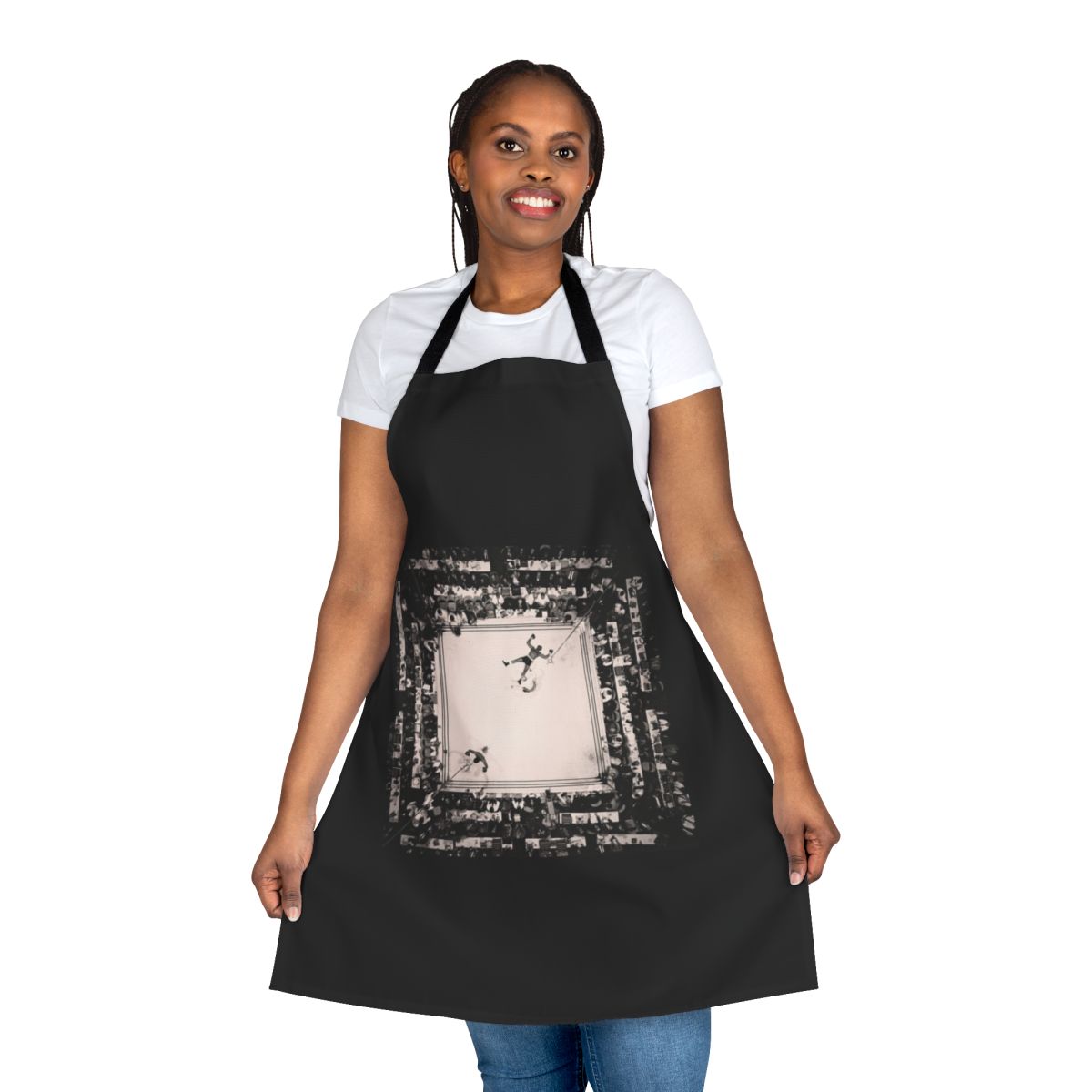 Classic boxing heavyweight apron featuring iconic imagery of the Ali vs. Williams fight