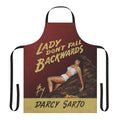 Vintage-style apron featuring the classic comedy "Lady Don't Fall Backwards" design