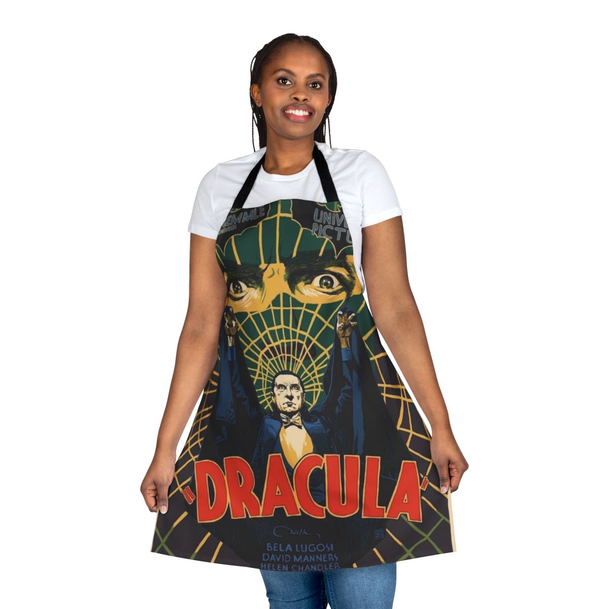 Vintage-style apron featuring Bela Lugosi as Dracula from the classic 1931 horror film