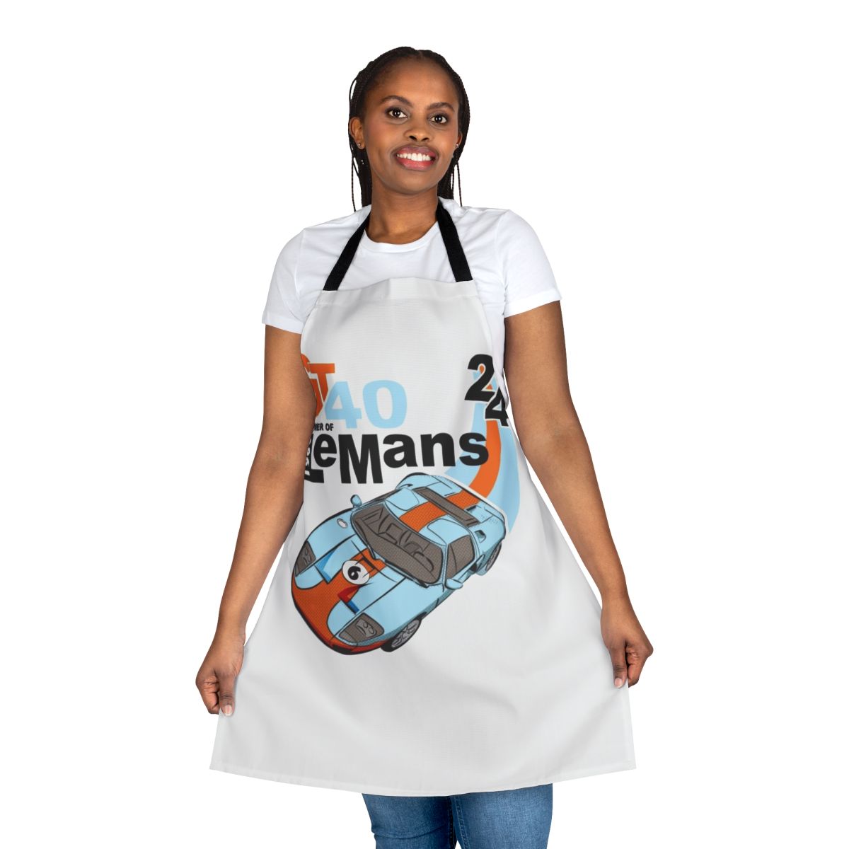 Classic Ford GT40 inspired apron featuring a vintage motorsport graphic design