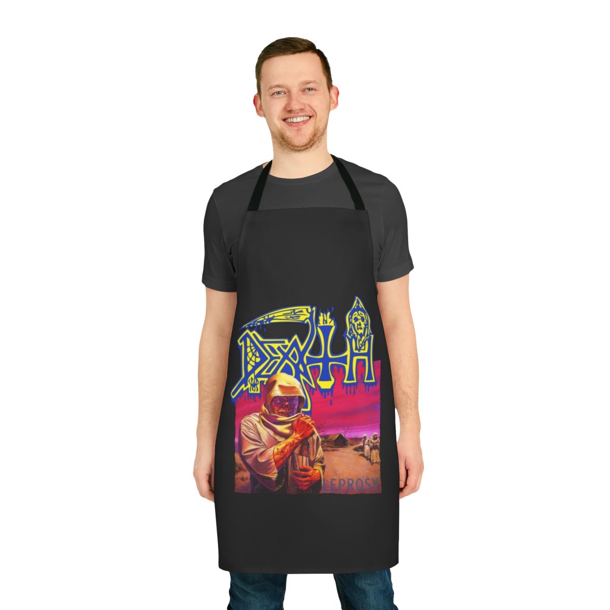 Apron featuring the classic logo of the death metal band Leprosy
