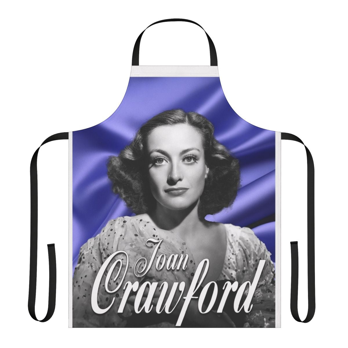 Vintage-style apron featuring a purple background and the image of actress Joan Crawford