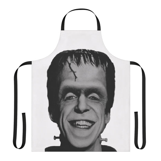 Classic black and white profile image of Herman Munster from the vintage TV series The Munsters, printed on a durable apron.