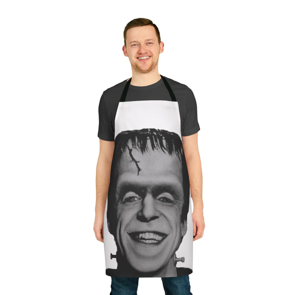Classic black and white profile image of Herman Munster from the vintage TV series The Munsters, printed on a durable apron.