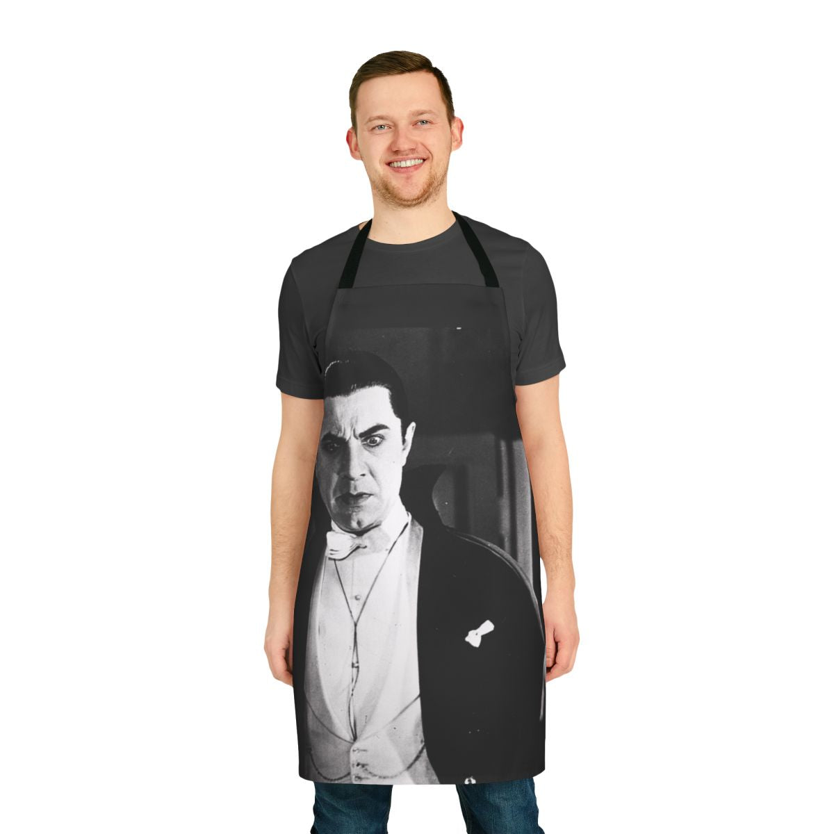 A classic horror-inspired apron featuring Dracula and vampiric imagery