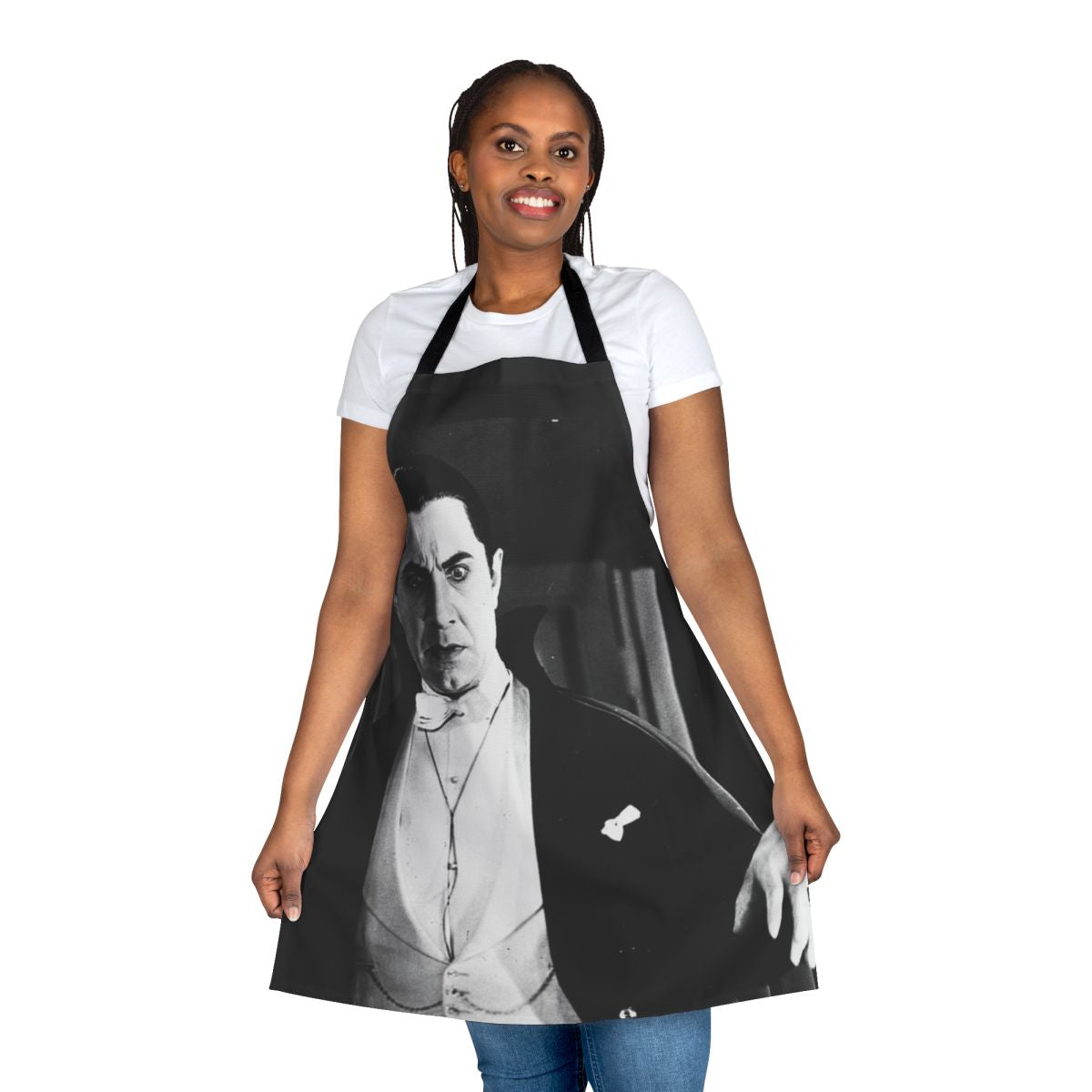 A classic horror-inspired apron featuring Dracula and vampiric imagery