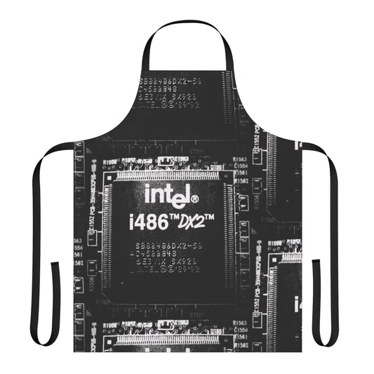Apron featuring a retro i486 DX2 microprocessor design