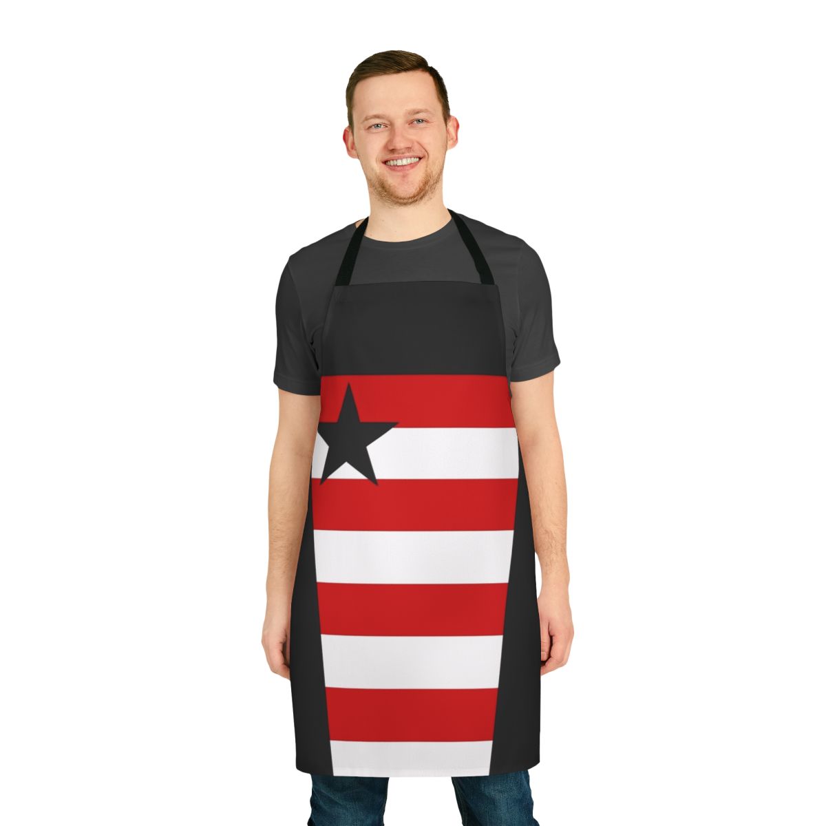 Classic inspired superhero apron with patriotic stars and stripes design