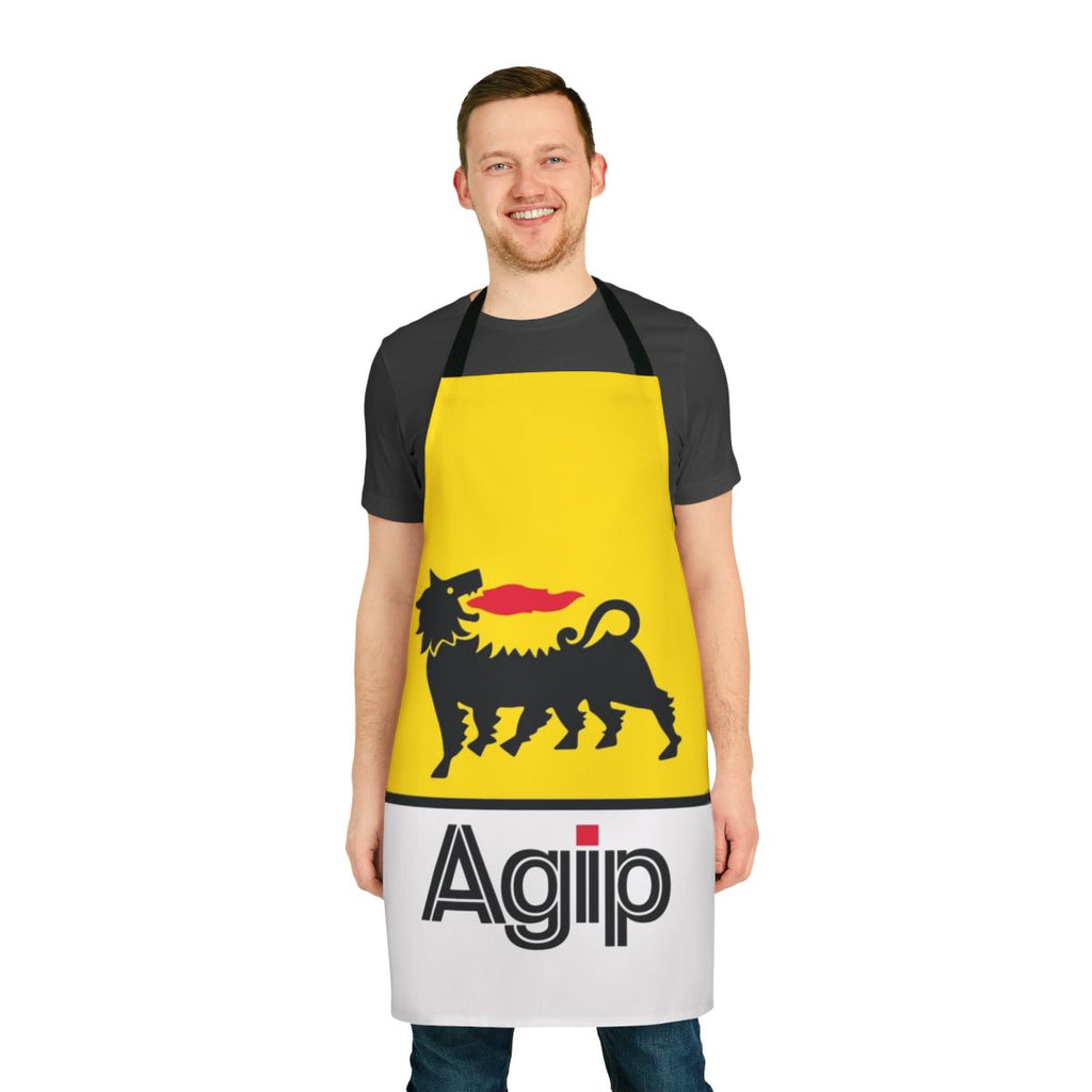 Classic Italian automotive logo apron featuring the Agip Lubricants logo from 1968-1998