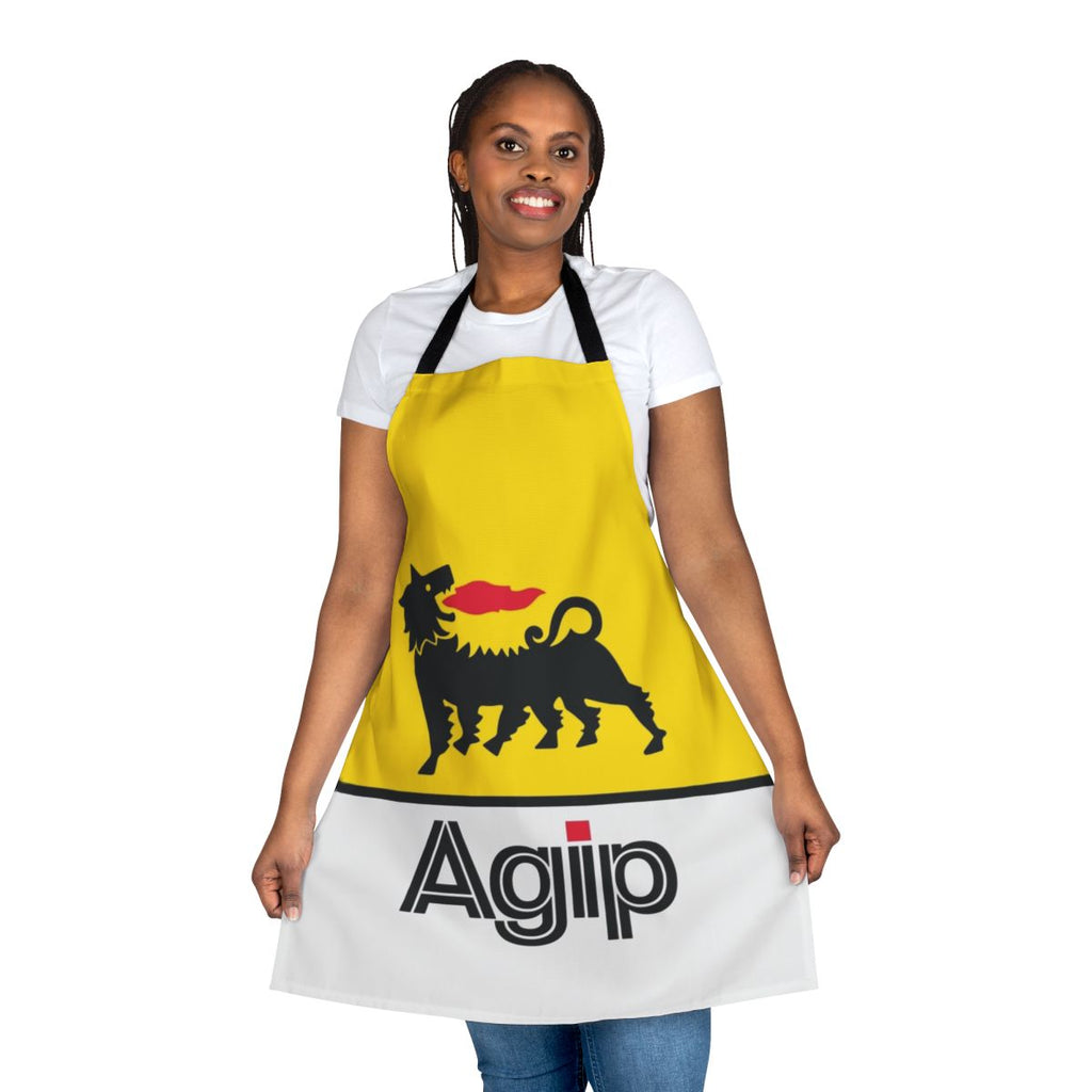 Classic Italian automotive logo apron featuring the Agip Lubricants logo from 1968-1998