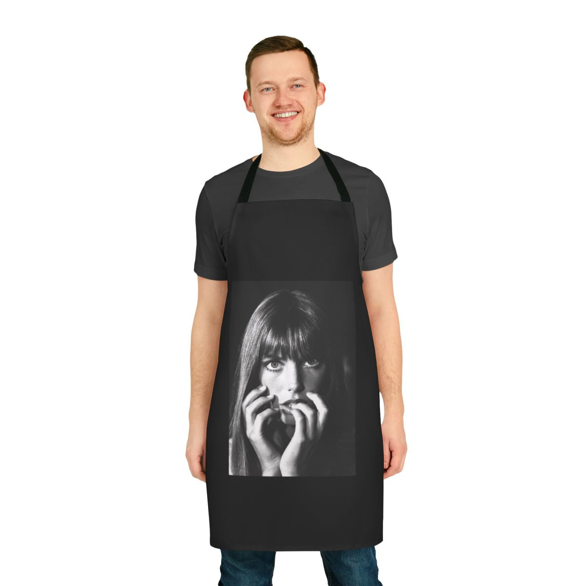 A classic black and white apron design inspired by the iconic Jane Birkin and French singer Serge Gainsbourg.