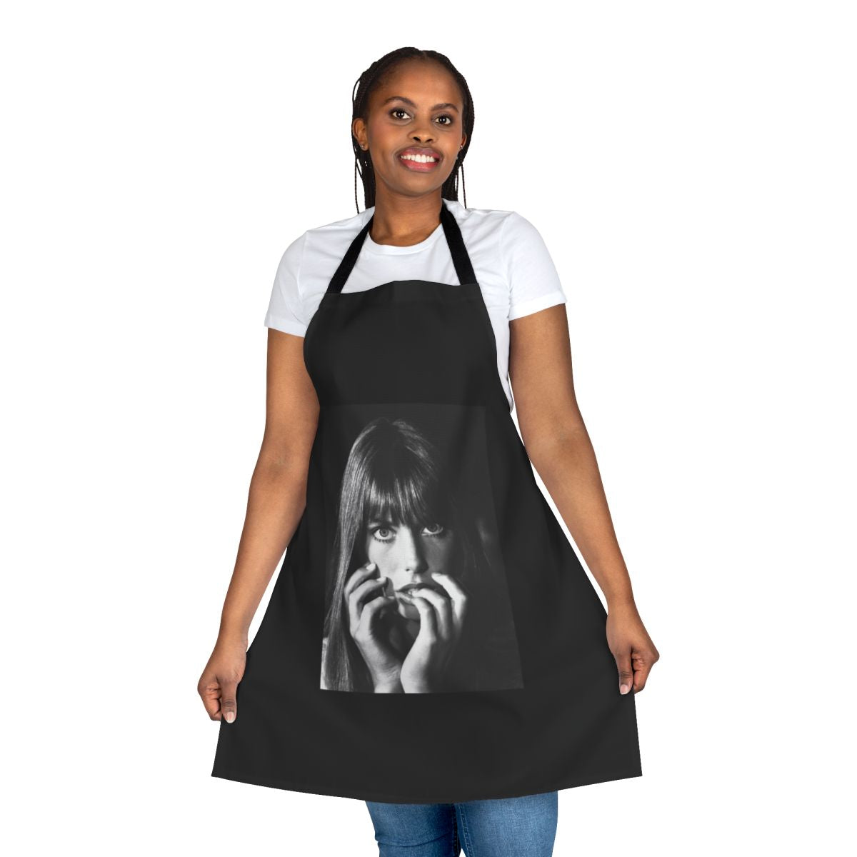 A classic black and white apron design inspired by the iconic Jane Birkin and French singer Serge Gainsbourg.